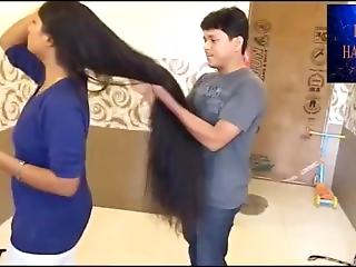 Washing her long beautiful hair