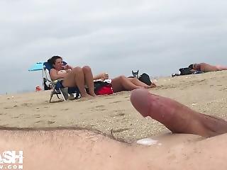 Sexy woman handjob dick on beach
