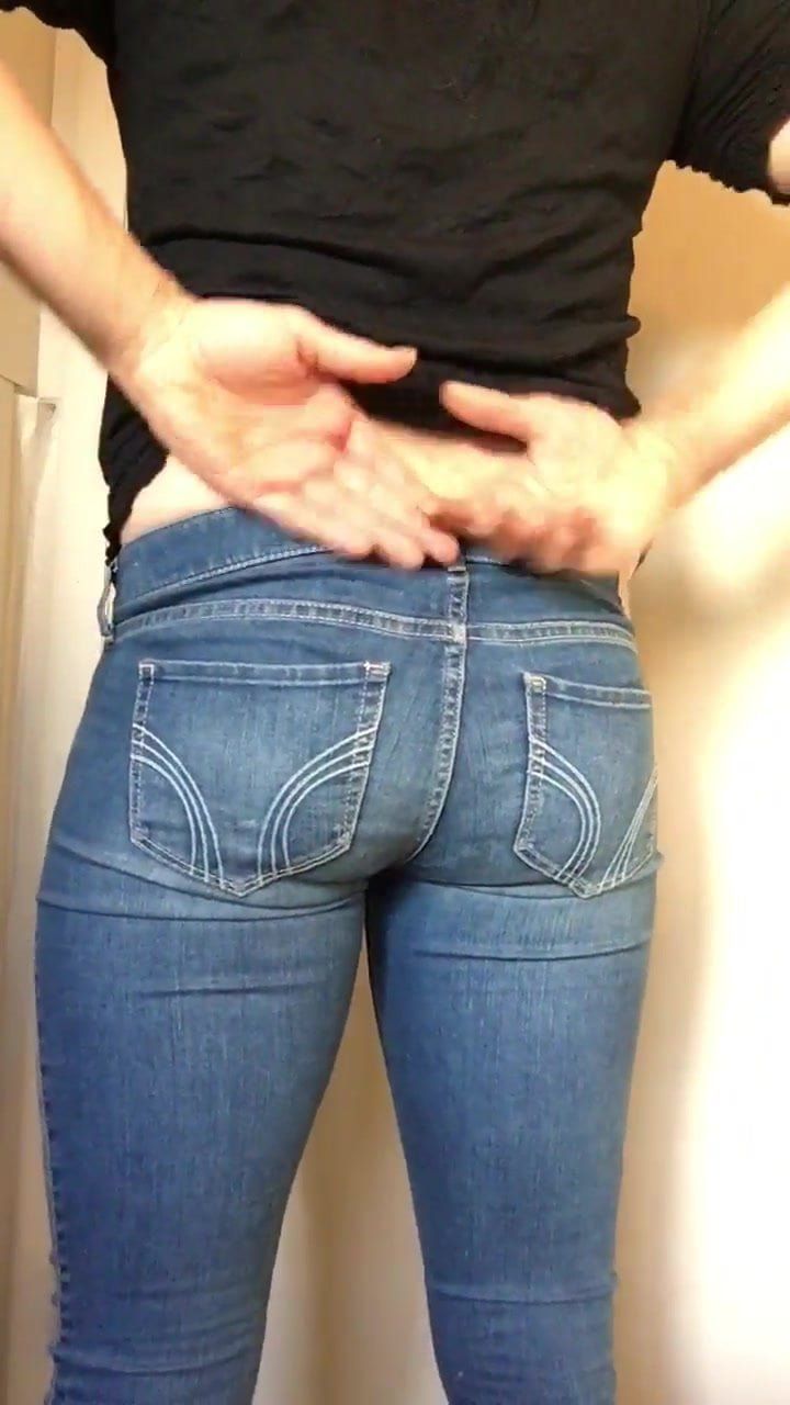 Shemales in tight jeans showing thong
