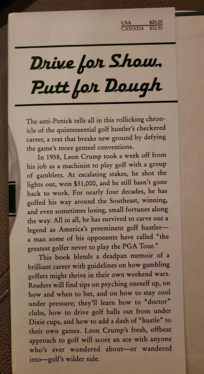 Dough drive golf hustler memoir putt show