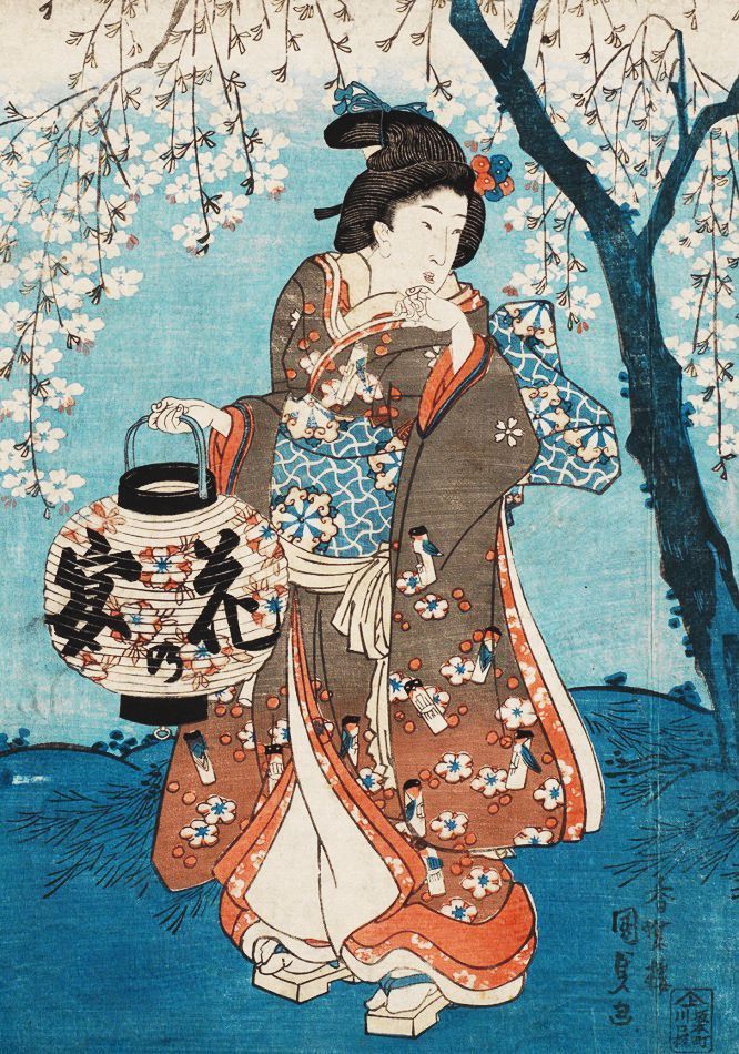 Asian painting woman with lantern