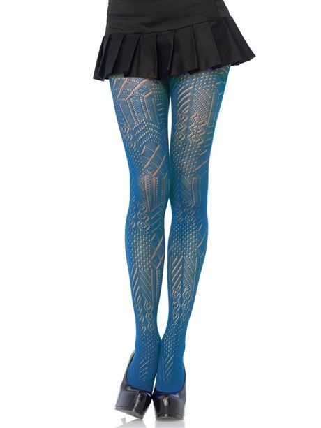 Blue fishnet pantyhose