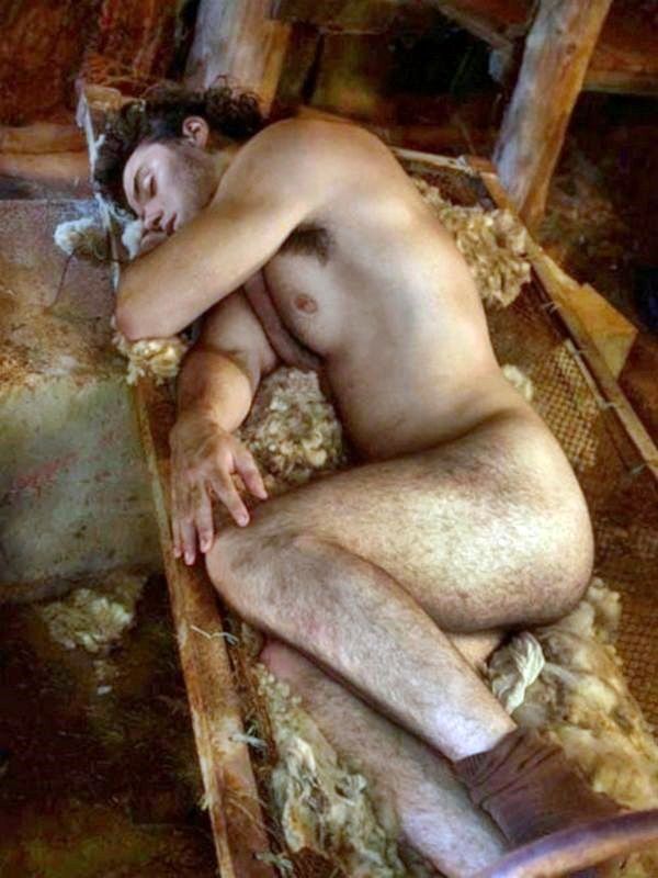 Guys nude in a barn