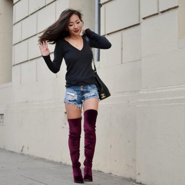 Asian girl in high boots
