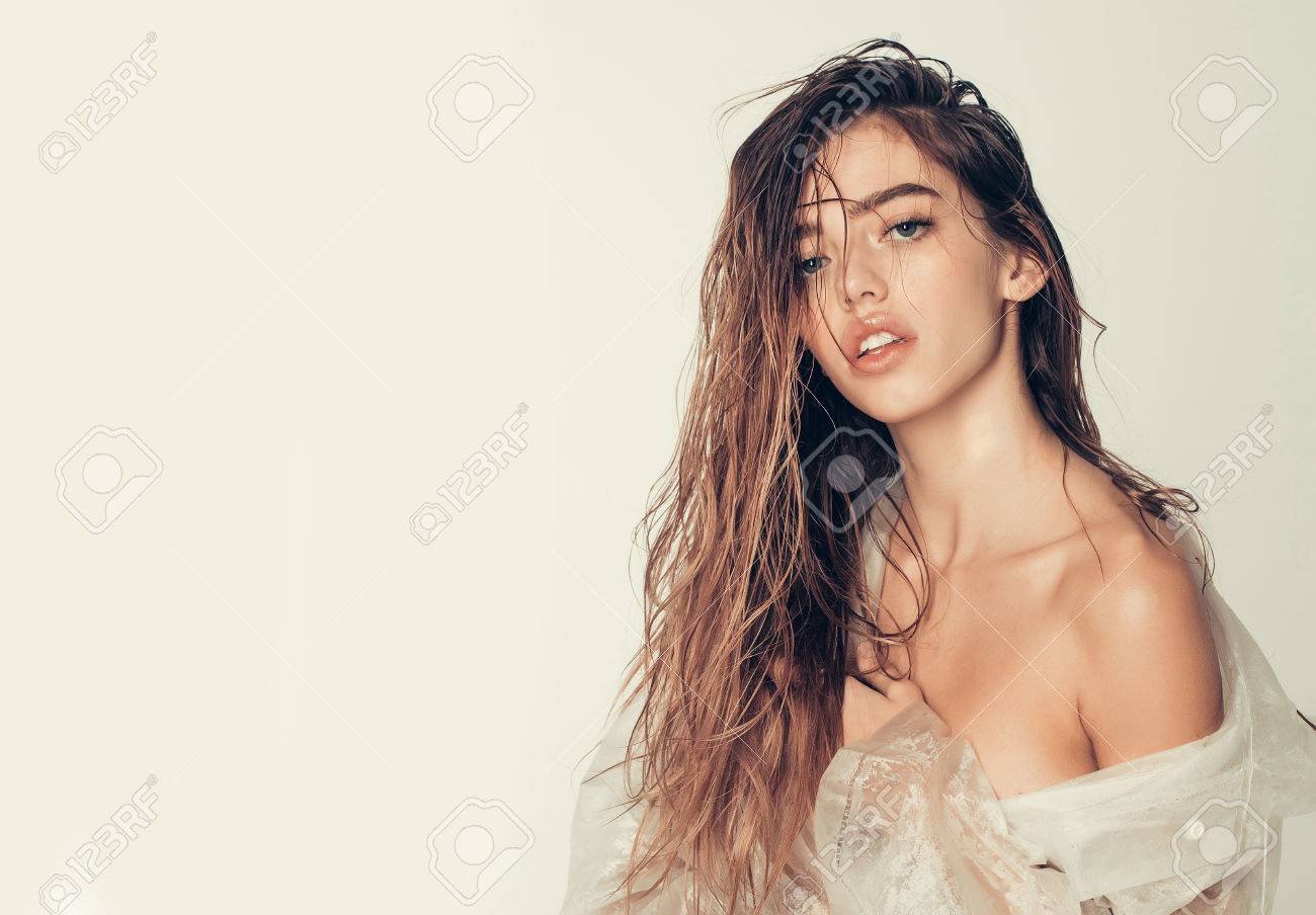 Sexy girls with slightly wet hair